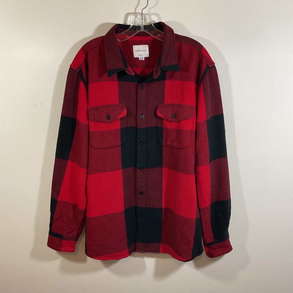 American Eagle Mens XL Buffalo Plaid Flannel Shirt Red Black Check Lumberjack